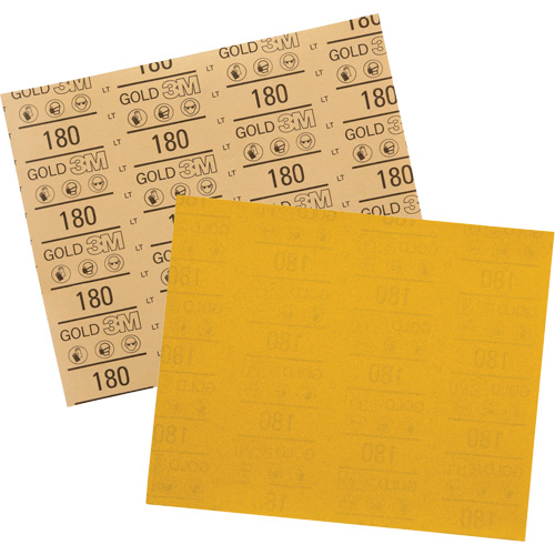 Gold Abrasive Sheet 12545, 9" x 11", 180 Grit, Aluminum Oxide Les Fournitures Industrielles Méga