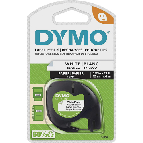 &eacute;tiquettes pour &eacute;tiqueteuse LetraTag Plus LT-100H, 12 mm x 13', Noir sur blanc Les Fournitures Industrielles Méga