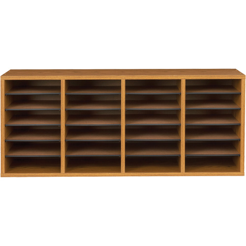 Adjustable Compartment Literature Organizer, Stationary, 24 Slots, Wood, 39-1/4" W x 11-3/4" D x 16-1/4" H Les Fournitures Industrielles Méga