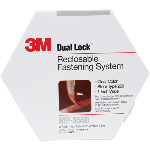 Dual Lock Reclosable Fastener, Self-Mating, 5 yds x 1", Adhesive, Clear Les Fournitures Industrielles Méga