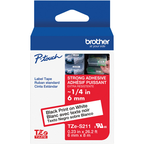 Extra-Strength Laminated Tape for P-Touch Label Makers, 6 mm x 8 m, Black on White Les Fournitures Industrielles Méga