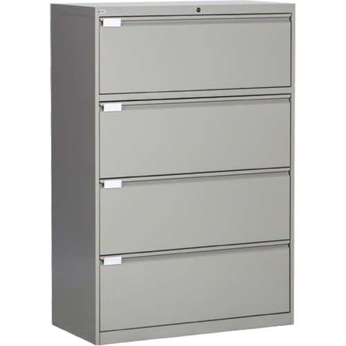 Lateral Filing Cabinet, Steel, 4 Drawers, 36" W x 18" D x 53-3/8" H, Grey Les Fournitures Industrielles Méga