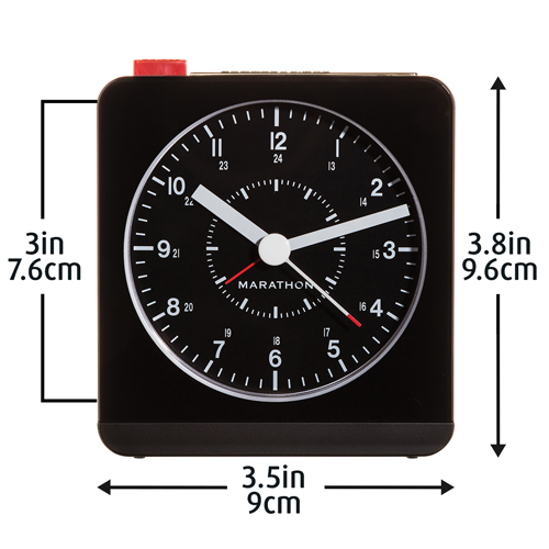 R&eacute;veille-matin de bureau, Analogique, &agrave; piles, 3,5" la x 1,5" p x 3,75" h, Noir Les Fournitures Industrielles Méga