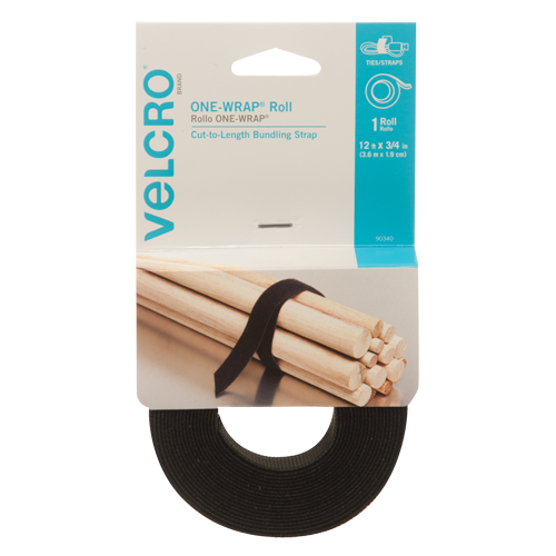 Ruban d'attaches One-Wrap, Boucle et crochet, 12' x 3/4", Auto-aggripant, Noir Les Fournitures Industrielles Méga
