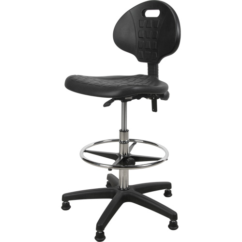 Tabouret robuste et ergonomique, Stationnaire, Ajustable, 39” - 48”, Polyur&eacute;thane Si&egrave;ge, Noir Les Fournitures Industrielles Méga