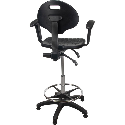 Tabouret ergonomique robuste avec accoudoirs r&eacute;glables, Stationnaire, Ajustable, 39" - 48", Polyur&eacute;thane Si&egrave;ge, Noir Les Fournitures Industrielles Méga