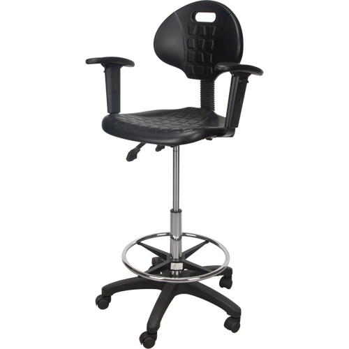 Tabouret ergonomique robuste avec accoudoirs r&eacute;glables et roulettes en nylon, Mobile, Ajustable Hauteur, Capacit&eacute; 250 lb Les Fournitures Industrielles Méga