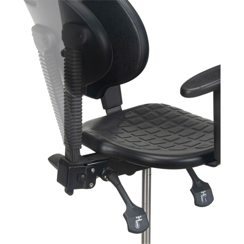 Tabouret ergonomique robuste avec accoudoirs r&eacute;glables, Stationnaire, Ajustable, 39" - 48", Polyur&eacute;thane Si&egrave;ge, Noir Les Fournitures Industrielles Méga