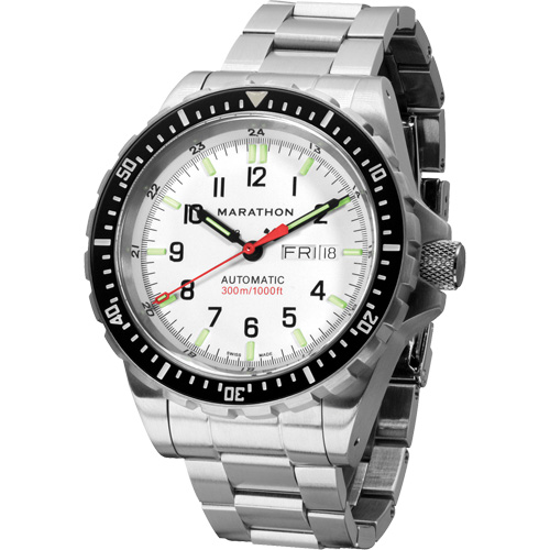 Tr&egrave;s grande montre automatique &eacute;dition arctique avec jour/date avec bracelet en acier inoxydable, Num&eacute;rique, &agrave; piles, 46 mm, Argent Les Fournitures Industrielles Méga