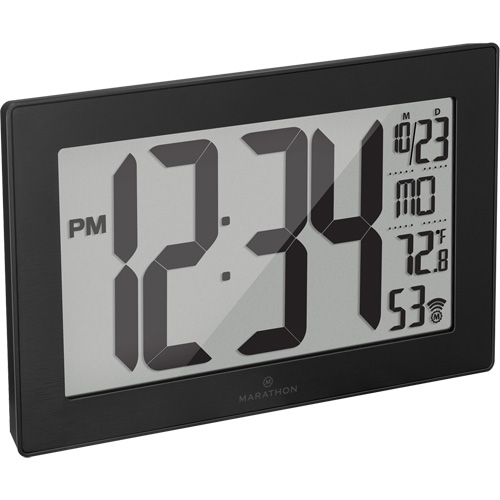 Self-Setting & Self-Adjusting Wall Clock with Stand, Digital, Battery Operated, Black Les Fournitures Industrielles Méga