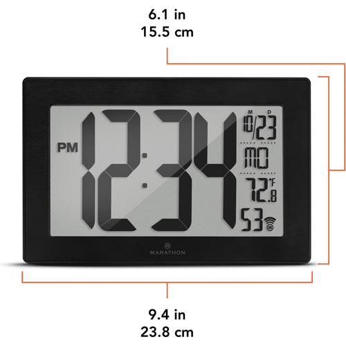 Self-Setting & Self-Adjusting Wall Clock with Stand, Digital, Battery Operated, Black Les Fournitures Industrielles Méga
