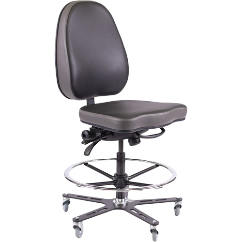 TF180 Ergonomic Industrial Chair, Mobile, Adjustable, Vinyl Seat, Black Les Fournitures Industrielles Méga
