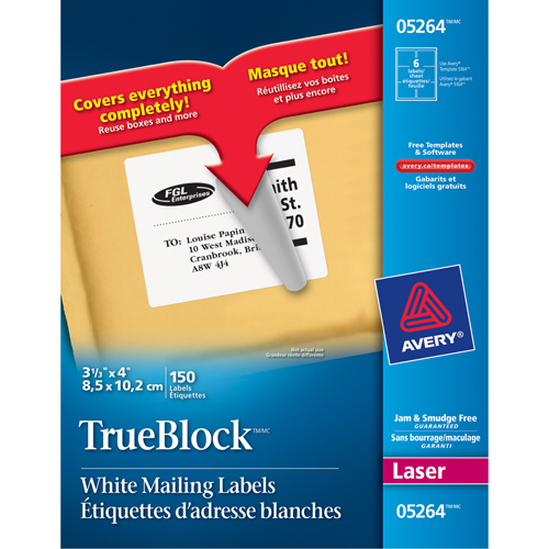 &eacute;tiquettes d'exp&eacute;dition au laser TrueBlock, 3-1/3" la x 4" la x Blanc Les Fournitures Industrielles Méga