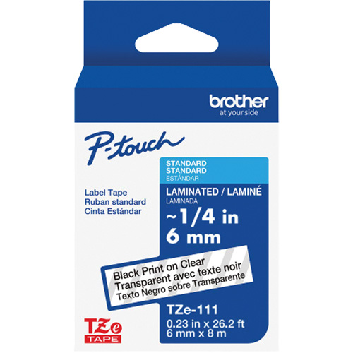TZe-111 Laminated Tape for TZe-Compatible P-Touch Label Makers, Black on Clear, 0.23" Width Les Fournitures Industrielles Méga