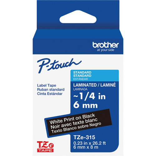 TZe-315 Laminated Tape for TZe-Compatible P-Touch Label Makers, White on Black, 0.23" Width Les Fournitures Industrielles Méga
