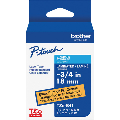 TZe-B41 Laminated Tape for TZe-Compatible P-Touch Label Makers, Black on Fluorescent Orange, 0.7" Width Les Fournitures Industrielles Méga