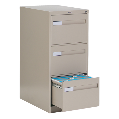 Vertical Filing Cabinet with Recessed Drawer Handles, 3 Drawers, 18.15" W x 26.56" D x 40" H, Beige Les Fournitures Industrielles Méga