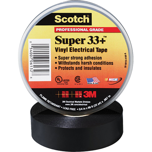Scotch&reg; Super 33 Tape, 19 mm (3/4") x 20.1 m (66'), Black, 7 mils Les Fournitures Industrielles Méga