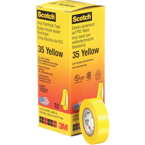 Scotch&reg; 35 Colour Coded Tape, 12.7 mm (1/2") x 6.1 m (20'), Yellow, 7 mils Les Fournitures Industrielles Méga
