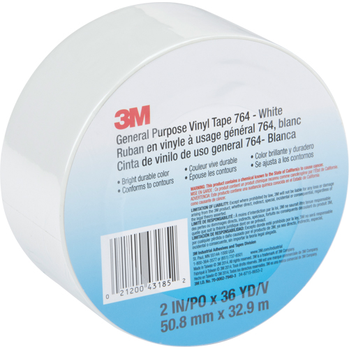 General Purpose Vinyl Tape 764, 48 mm (2") W x 32.9 m (108') L, White Les Fournitures Industrielles Méga