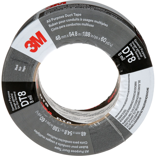 DT8 All-Purpose Duct Tape, 8 mils, Black, 48 mm (2") x 55 m (180') Les Fournitures Industrielles Méga