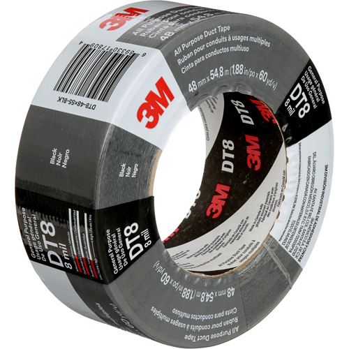 DT8 All-Purpose Duct Tape, 8 mils, Black, 48 mm (2") x 55 m (180') Les Fournitures Industrielles Méga