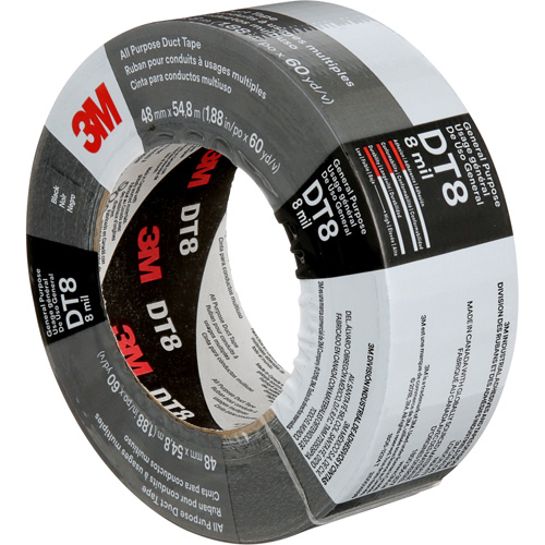 DT8 All-Purpose Duct Tape, 8 mils, Black, 48 mm (2") x 55 m (180') Les Fournitures Industrielles Méga