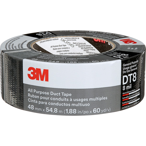 DT8 All-Purpose Duct Tape, 8 mils, Black, 48 mm (2") x 55 m (180') Les Fournitures Industrielles Méga