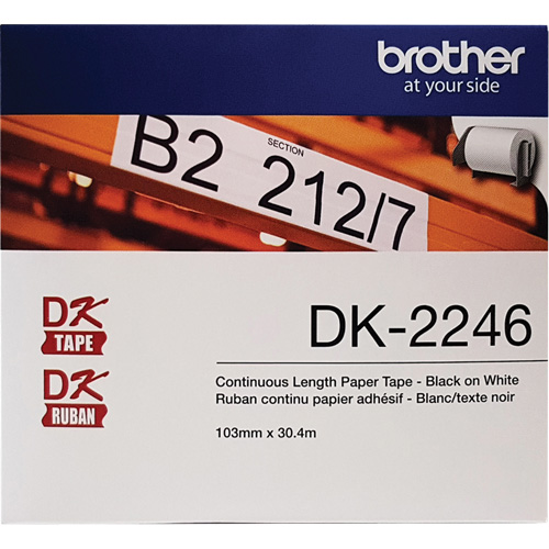 Continuous Paper Tape Labels, 103 mm x 100'/30.4 m, Black on White Les Fournitures Industrielles Méga