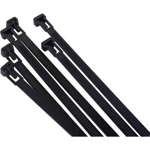 Attache-c&acirc;ble r&eacute;utilisable, Longueur 8", R&eacute;sistance &agrave; la traction 50 lb, Noir Les Fournitures Industrielles Méga