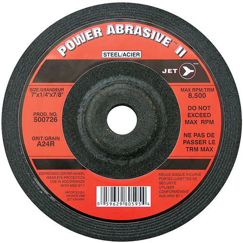 Meule POWER ABRASIVE A24R, 7" x 1/4", Arbre 7/8", Type T27 Les Fournitures Industrielles Méga