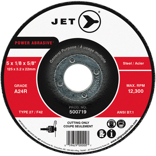 Power Abrasive Cut-Off Wheel, 5" x 1/8", 7/8" Arbor, Type 27, 12300 RPM Les Fournitures Industrielles Méga