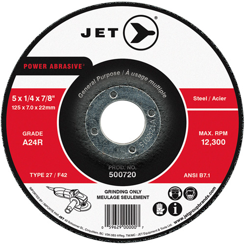 POWER ABRASIVE&reg; Grinding Wheel, 5" x 1/4", 7/8" Arbor, Type 27 Les Fournitures Industrielles Méga