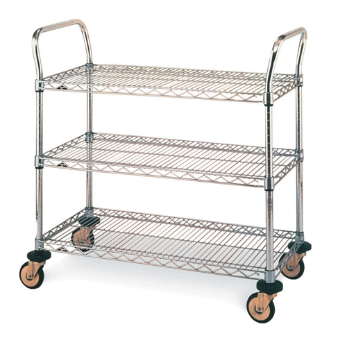 Chariot utilitaire &agrave; usage standard avec tablettes en treillis m&eacute;tallique, Chrom&eacute;, 24" x 39" x 24", Capacit&eacute; 375 lb Les Fournitures Industrielles Méga