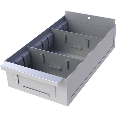 Interlok Boltless Shelving Shelf Box, Steel, 5-5/8" W x 18" D x 2-3/4" H, Light Grey Les Fournitures Industrielles Méga