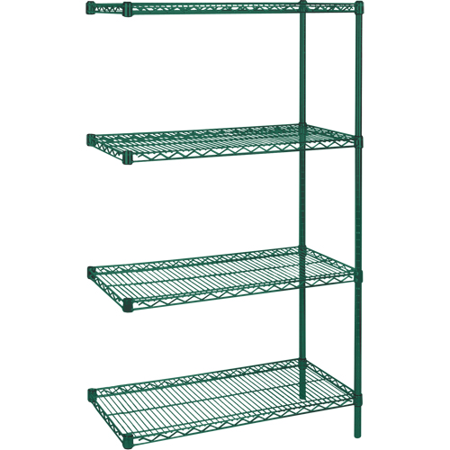 Heavy-Duty Green Epoxy Finish Wire Shelving, Add-On Kit, 4 Tiers, 30" W x 63" H x 14" D Les Fournitures Industrielles Méga