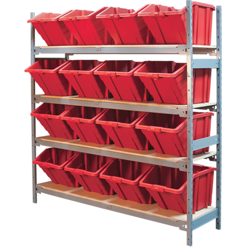 Wide Span Shelving with Jumbo Plastic Bins, Steel, Boltless, Starter, 66" W x 72" H x 18" D Les Fournitures Industrielles Méga