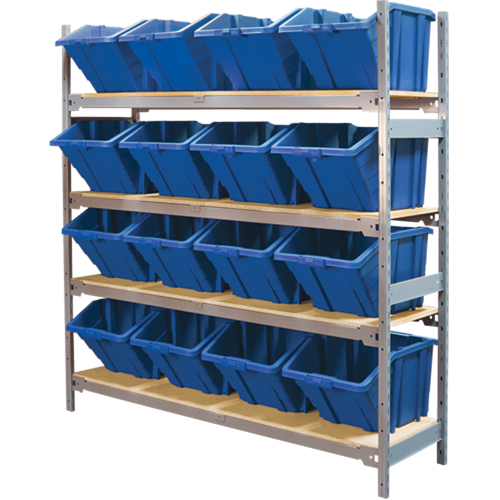 Wide Span Shelving with Jumbo Plastic Bins, Steel, Boltless, Starter, 66" W x 72" H x 18" D Les Fournitures Industrielles Méga