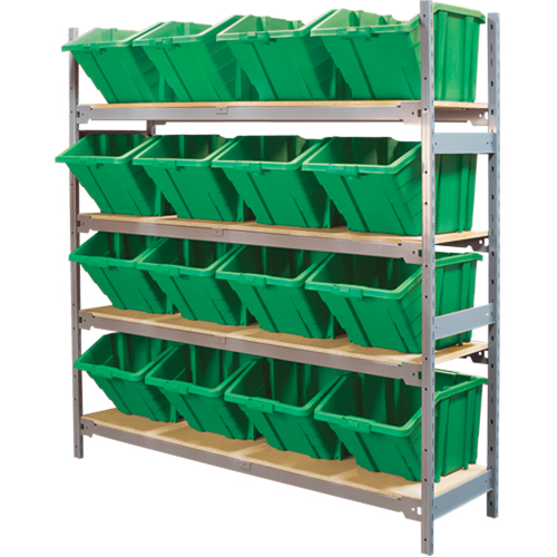 Wide Span Shelving with Jumbo Plastic Bins, Steel, Boltless, Starter, 66" W x 72" H x 18" D Les Fournitures Industrielles Méga
