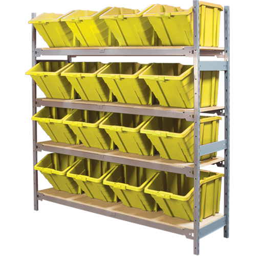 Wide Span Shelving with Jumbo Plastic Bins, Steel, Boltless, Starter, 66" W x 72" H x 18" D Les Fournitures Industrielles Méga