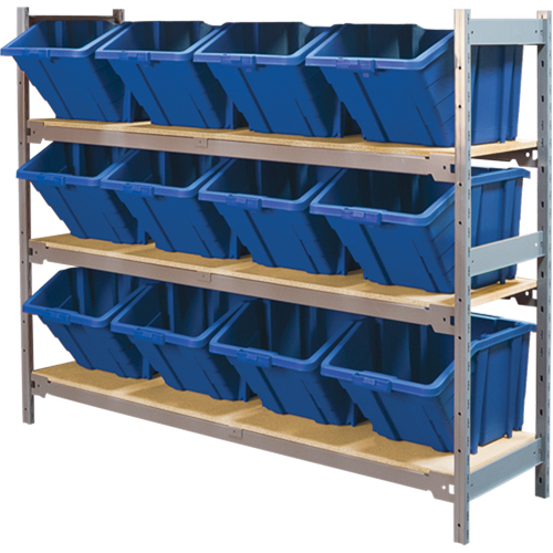 Wide Span Shelving with Jumbo Plastic Bins, Steel, Boltless, Starter, 66" W x 60" H x 18" D Les Fournitures Industrielles Méga