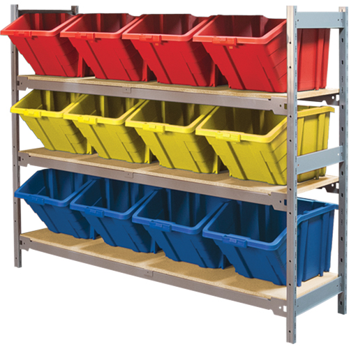 Wide Span Shelving with Jumbo Plastic Bins, Steel, Boltless, Starter, 66" W x 60" H x 18" D Les Fournitures Industrielles Méga