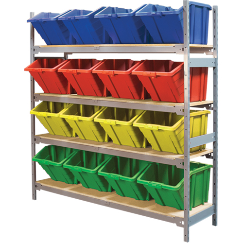 &eacute;tag&egrave;res larges avec bacs g&eacute;ants en plastique, Acier, Sans boulons, De base, 66" la x 72" h x 18" p Les Fournitures Industrielles Méga