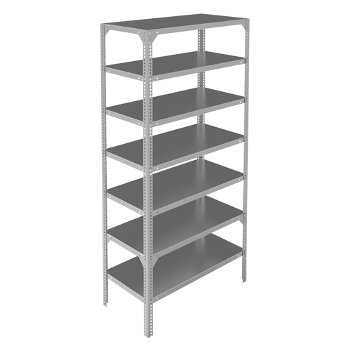 Shelving Unit, Galvanized Steel, Slotted Angle, 275 lbs. Capacity, 48" W x 84" H x 18" D Les Fournitures Industrielles Méga