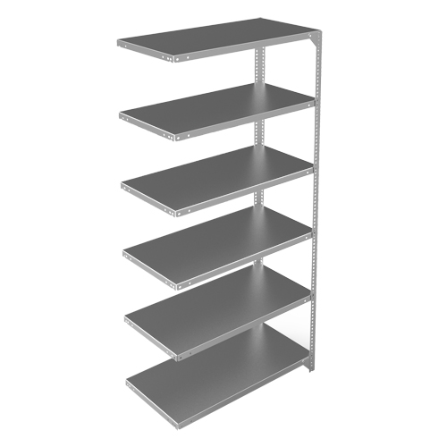 Shelving Unit, Galvanized Steel, Slotted Angle, Add-On, 36" W x 72" H x 18" D Les Fournitures Industrielles Méga