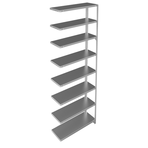 Shelving Unit, Galvanized Steel, Slotted Angle, Add-On, 36" W x 96" H x 15" D Les Fournitures Industrielles Méga