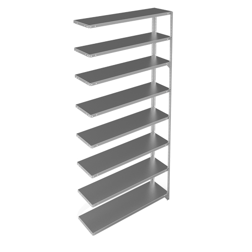 Shelving Unit, Galvanized Steel, Slotted Angle, 300 lbs. Capacity, 48" W x 96" H x 12" D Les Fournitures Industrielles Méga