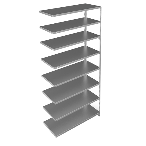 Shelving Unit, Galvanized Steel, Slotted Angle, 275 lbs. Capacity, 48" W x 96" H x 18" D Les Fournitures Industrielles Méga
