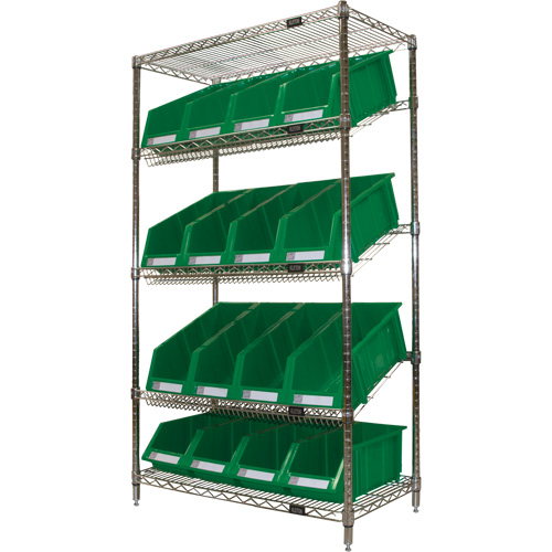 &eacute;tag&egrave;re en treillis m&eacute;tallique &agrave; tablettes inclin&eacute;es avec bacs, Tiers 5, 36" la x 63" h x 18" p Les Fournitures Industrielles Méga