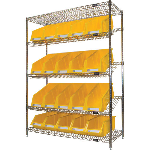&eacute;tag&egrave;re en treillis m&eacute;tallique &agrave; tablettes inclin&eacute;es avec bacs, Tiers 5, 48" la x 63" h x 18" p Les Fournitures Industrielles Méga